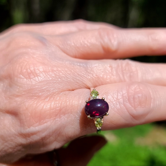 Black Opal & Peridot sterling silver ring size 8.75 - Picture 5 of 8